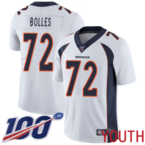 Youth Denver Broncos 72 Garett Bolles White Vapor Untouchable Limited Player 100th Season Football NFL Jersey